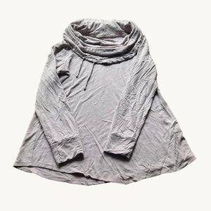 Soft Surroundings Size M Taupe Drawstring Cowl Funnel Neck Long Sleeve Shirt Top